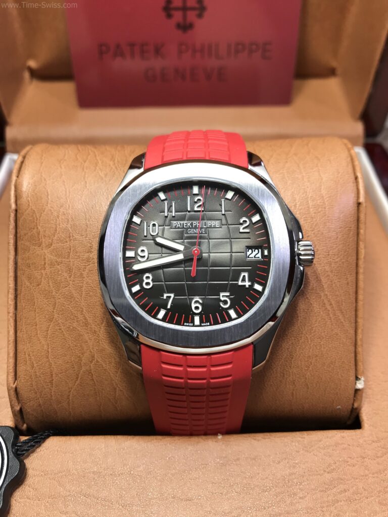 Patek Aquanaut 5167A Black Dial Red Rubble 40mm ZF Swiss เรือนเงิน หน้าดำ สายยางแดง 01