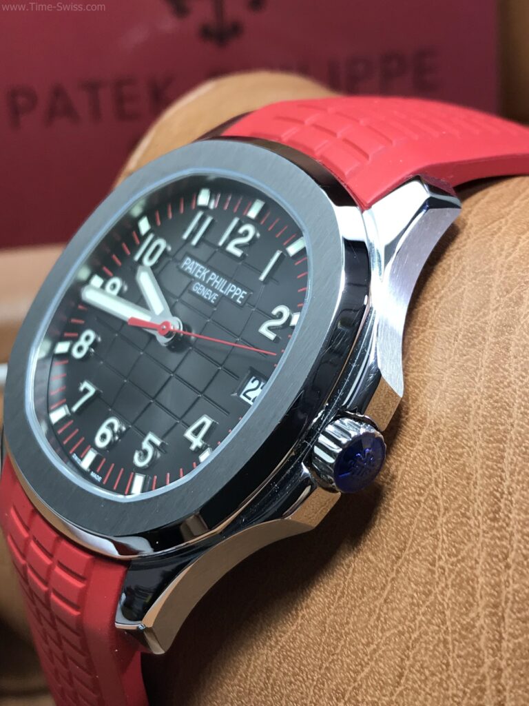 Patek Aquanaut 5167A Black Dial Red Rubble 40mm ZF Swiss เรือนเงิน หน้าดำ สายยางแดง 02