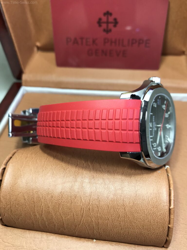 Patek Aquanaut 5167A Black Dial Red Rubble 40mm ZF Swiss เรือนเงิน หน้าดำ สายยางแดง 03