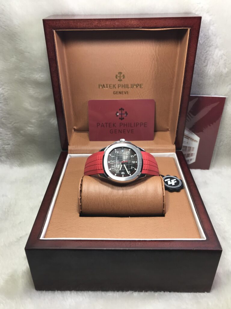 Patek Aquanaut 5167A Black Dial Red Rubble 40mm ZF Swiss เรือนเงิน หน้าดำ สายยางแดง 10