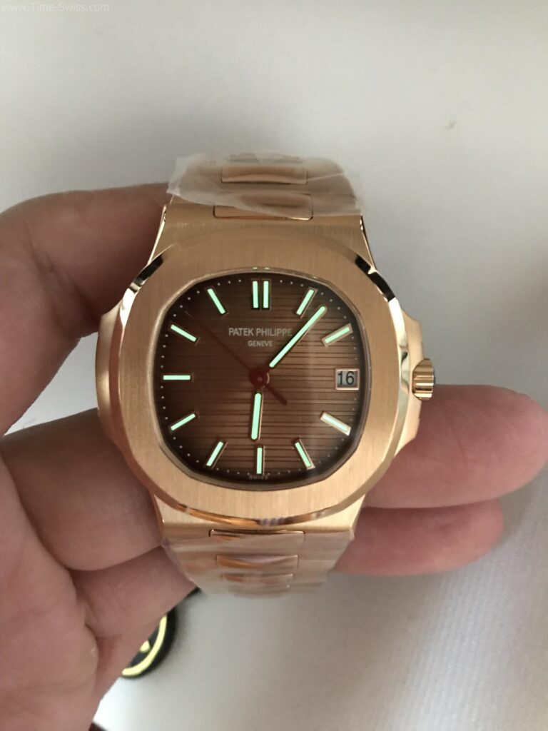 Patek Nautilus 5711 Rose Gold Brown Dial 40mm 3K Swiss เรือนทอง หน้าน้ำตาล สายทอง 10