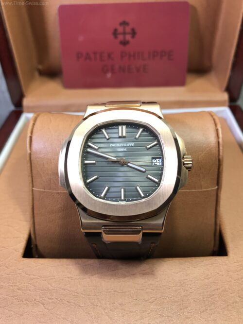 Patek Nautilus 5711 Rose Gold Grey Dial 40mm Leather Strap 3K Swiss