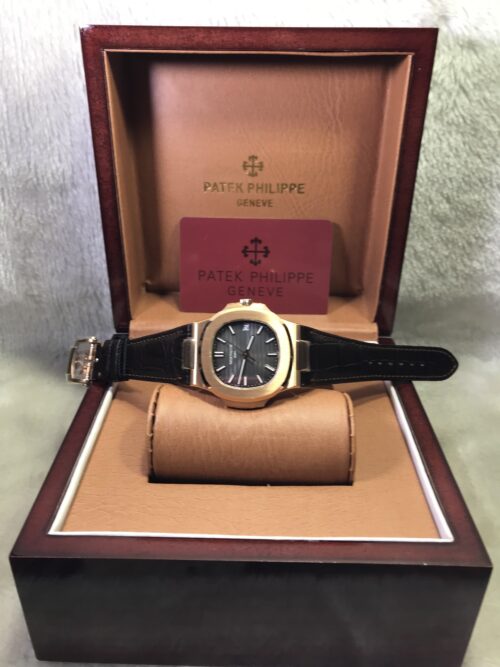 Patek Nautilus 5711 Rose Gold Grey Dial 40mm Leather Strap 3K Swiss