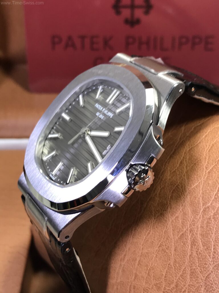 Patek Nautilus 5711-1A Power Black Dial 40mm Leather Strap 3K Swiss เรือนเงิน หน้าดำเทา สายหนังดำ 02