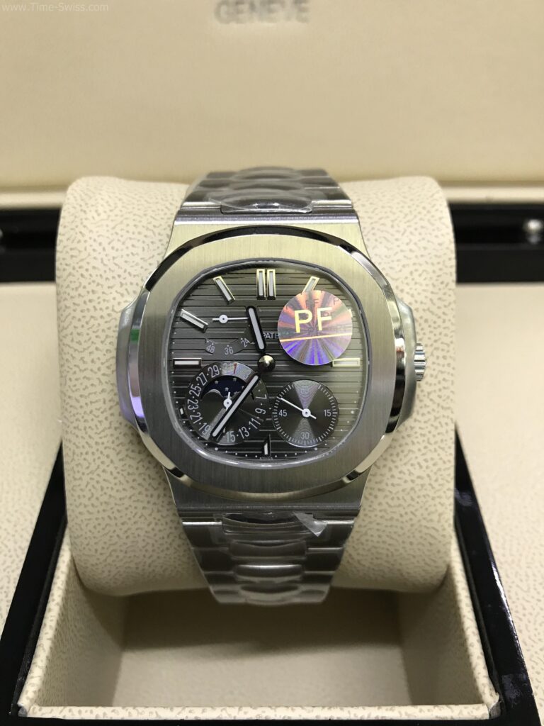 Patek Nautilus 5712-1A Power Black 40mm PPF Swiss เรือนเงิน หน้าดำเทา สายเหล็ก 01