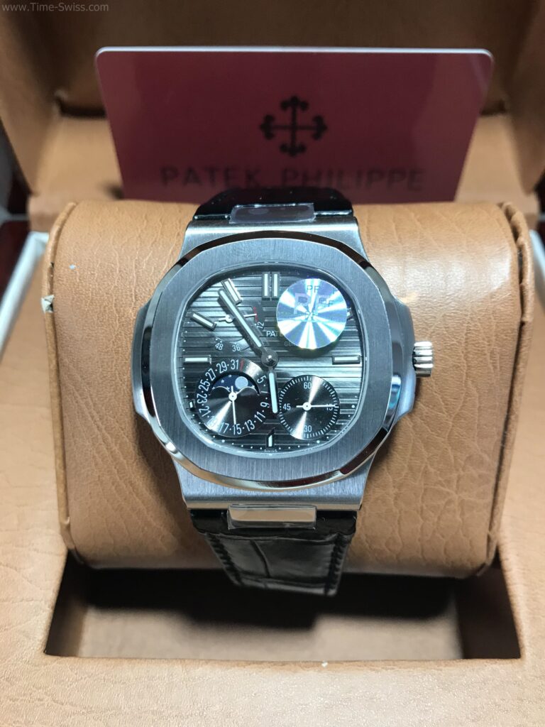 Patek Nautilus 5712G Power Black Dial 40mm Leather Strap Swiss เรือนเงิน หน้าดำ สายหนัง 01