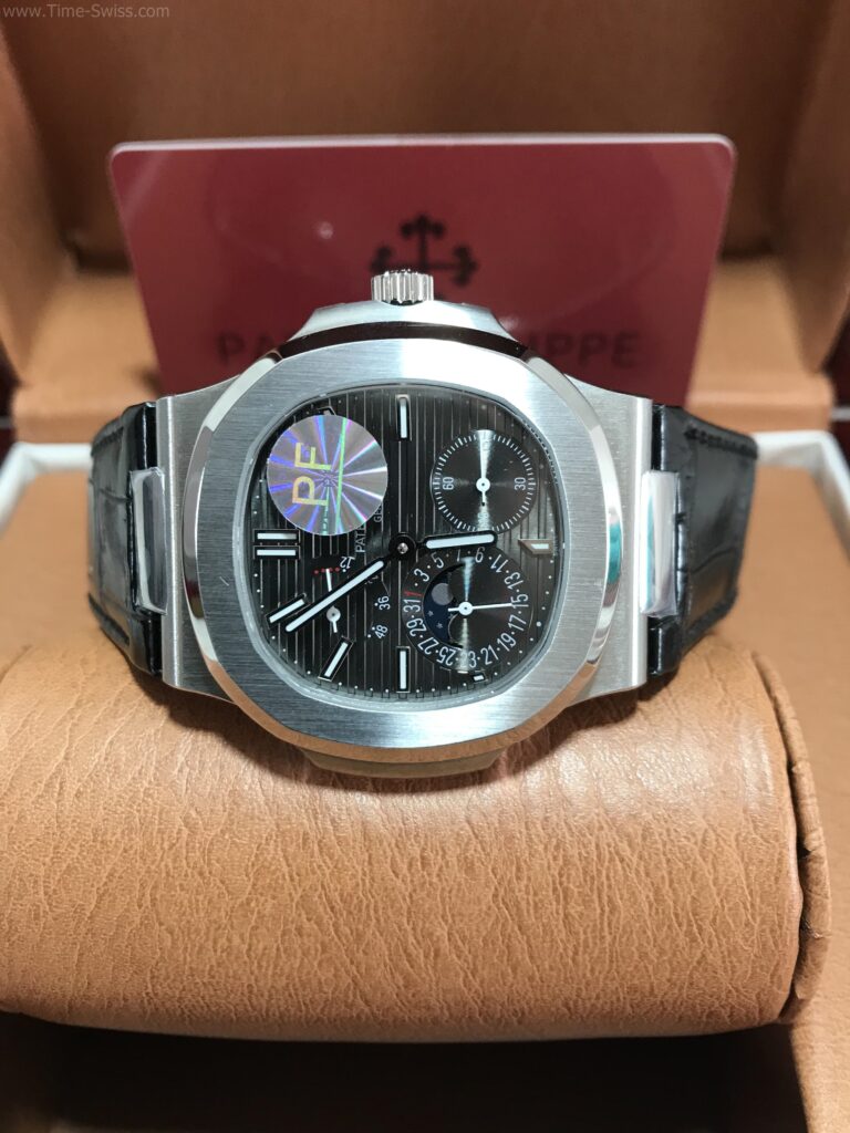 Patek Nautilus 5712G Power Black Dial 40mm Leather Strap Swiss เรือนเงิน หน้าดำ สายหนัง 06