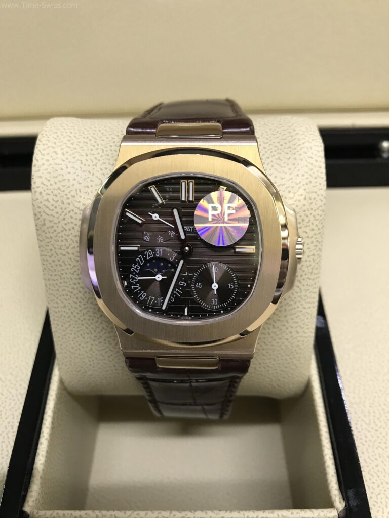 Patek Nautilus 5712R Power Rose Gold 40mm Leather Strap Swiss เรือนทอง หน้าน้ำตาล สายหนังน้ำตาล 01