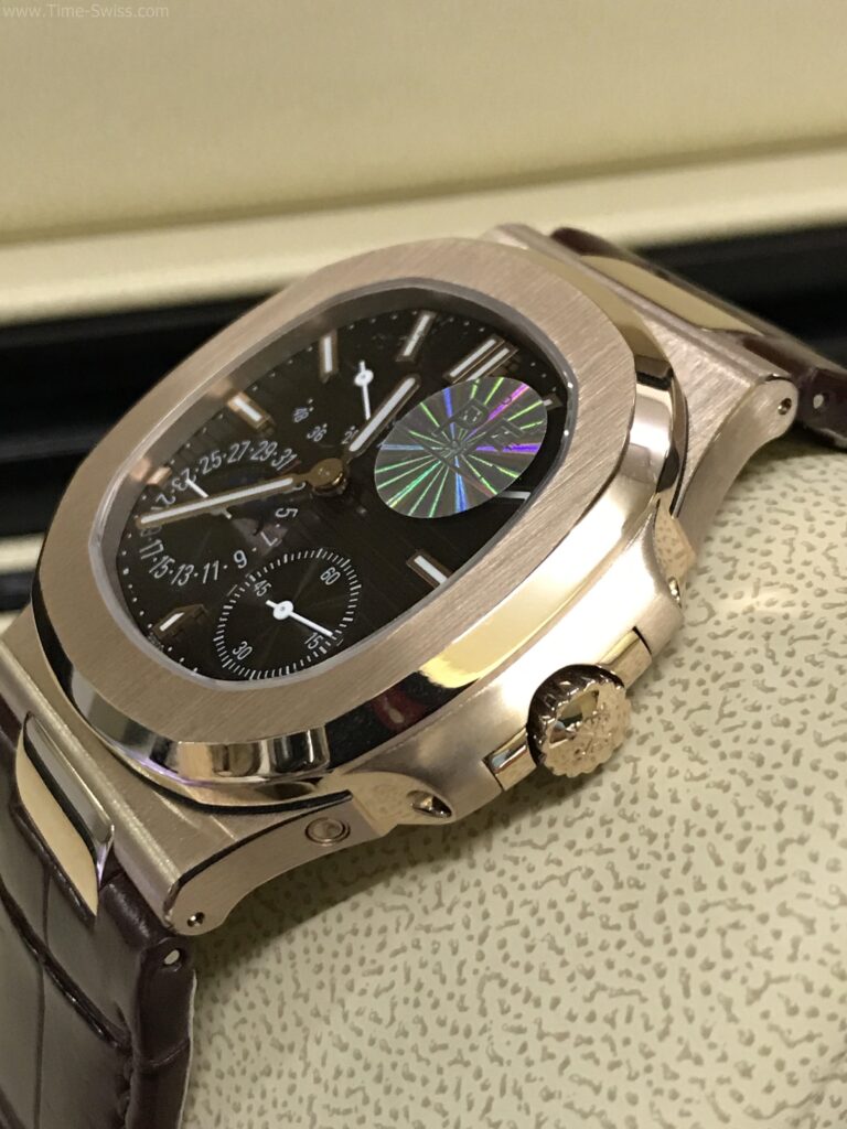 Patek Nautilus 5712R Power Rose Gold 40mm Leather Strap Swiss เรือนทอง หน้าน้ำตาล สายหนังน้ำตาล 02