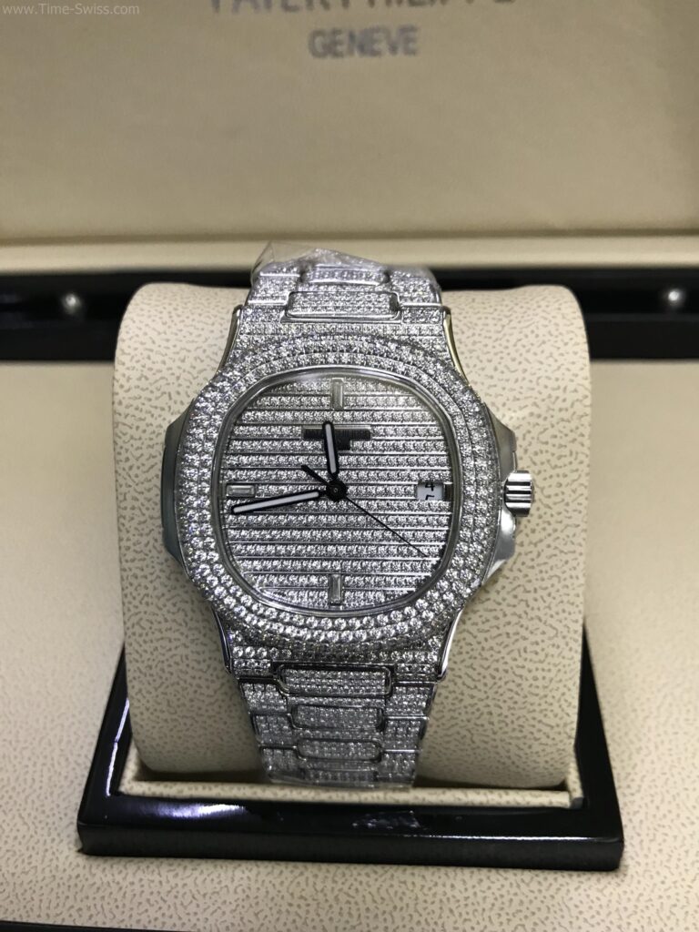 Patek Nautilus 5719 Full Diamond 40mm Swiss เรือนเงินเพชร หน้าเพชรเต็ม สายเพชร 01