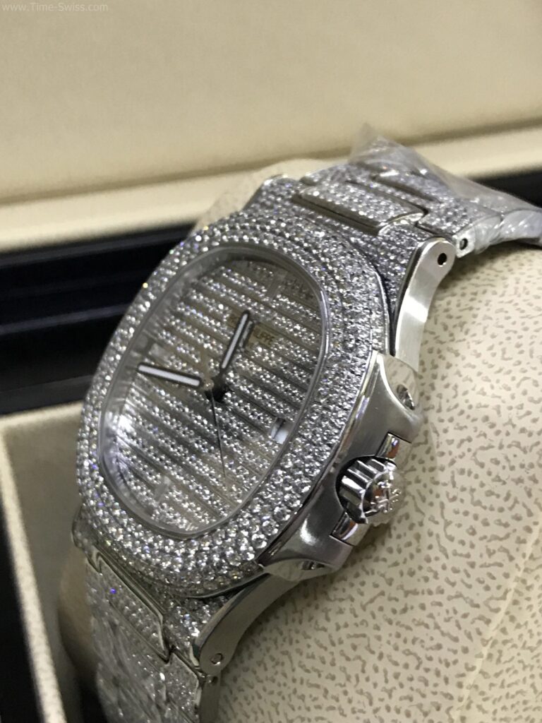 Patek Nautilus 5719 Full Diamond 40mm Swiss เรือนเงินเพชร หน้าเพชรเต็ม สายเพชร 02