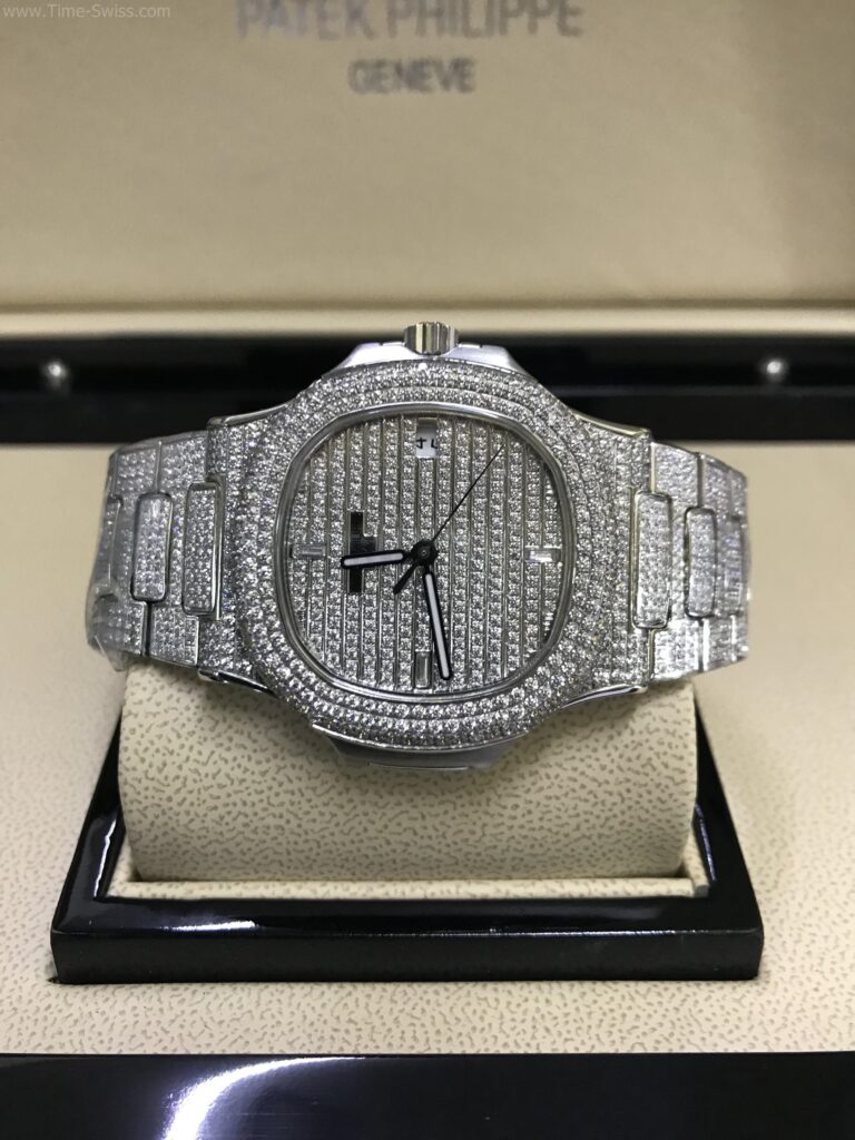 Patek Nautilus 5719 Full Diamond 40mm Swiss เรือนเงินเพชร หน้าเพชรเต็ม สายเพชร 06