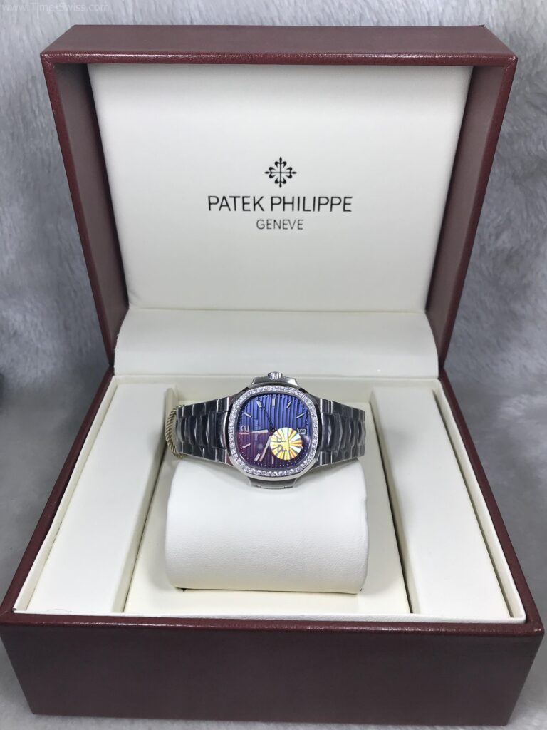 Patek Nautilus 7118-1200A Diamond Blue Dial 35mm PPF Ladies Swiss เรือนเงิน ขอบเพชร หน้าน้ำเงิน สายเหล็ก ผู้หญิง 08