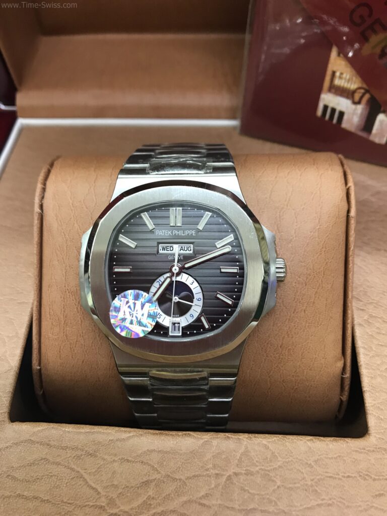 Patek Nautilus Moon 5726-1A Black 40mm KM Swiss เรือนเงิน หน้าดำ พระจันทร์ สายเหล็ก