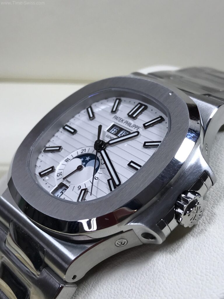 Patek Nautilus Moon 5726-1A White 40mm PPF Swiss เรือนเงิน หน้าขาว พระจันทร์ สายเหล็ก 02