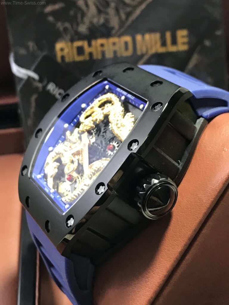 Richard Mille Dragon PVD Blue Dial Rubber 43mm Swiss หน้ามังกร ขอบในน้ำเงิน เรือนรมดำ 02