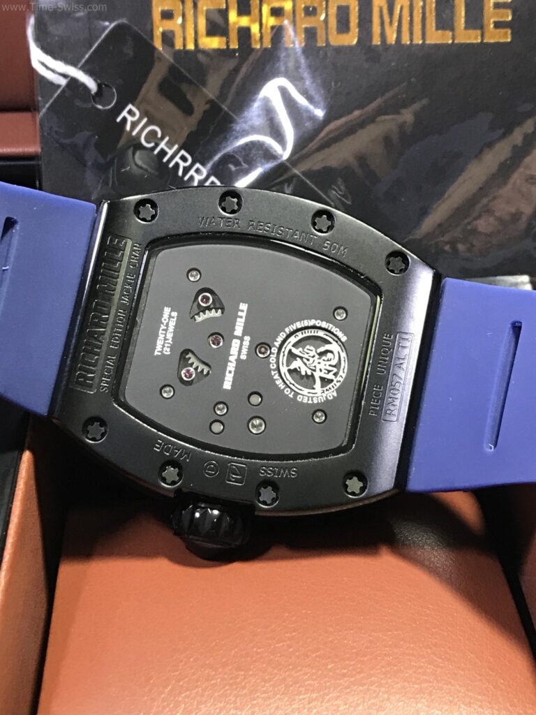 Richard Mille Dragon PVD Blue Dial Rubber 43mm Swiss หน้ามังกร ขอบในน้ำเงิน เรือนรมดำ 05