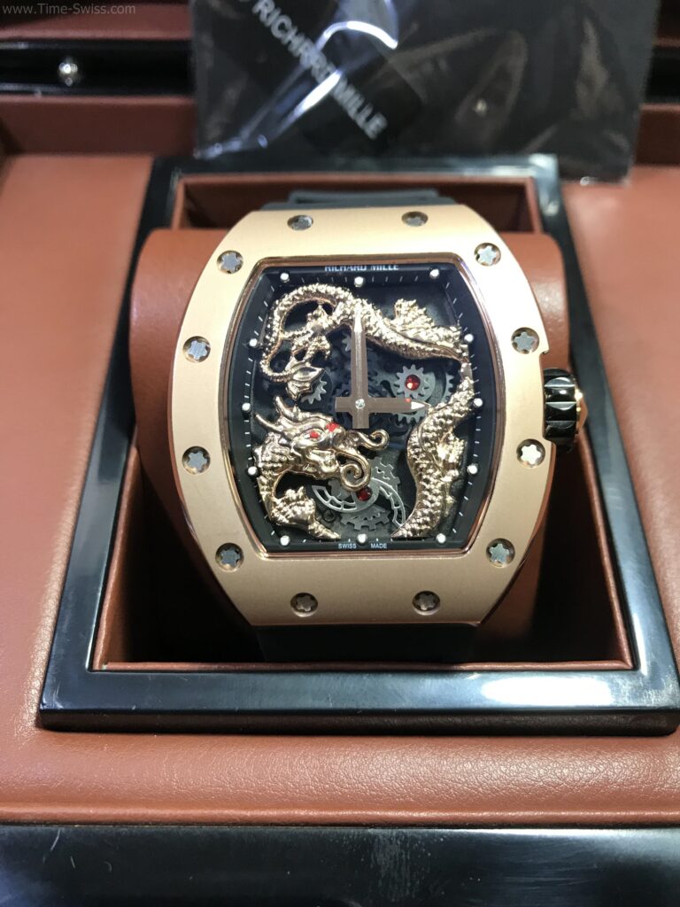 Richard Mille Dragon Rose Gold Black Dial Rubber 43mm Swiss หน้ามังกร เรือนทอง 01