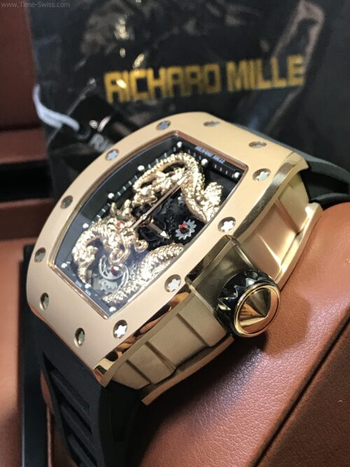 Richard Mille Dragon Rose Gold Black Dial Rubber 43mm Swiss