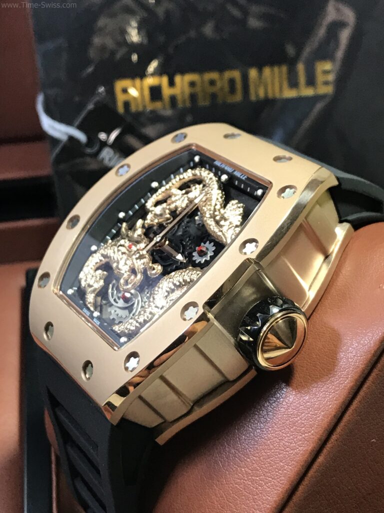 Richard Mille Dragon Rose Gold Black Dial Rubber 43mm Swiss หน้ามังกร เรือนทอง 02