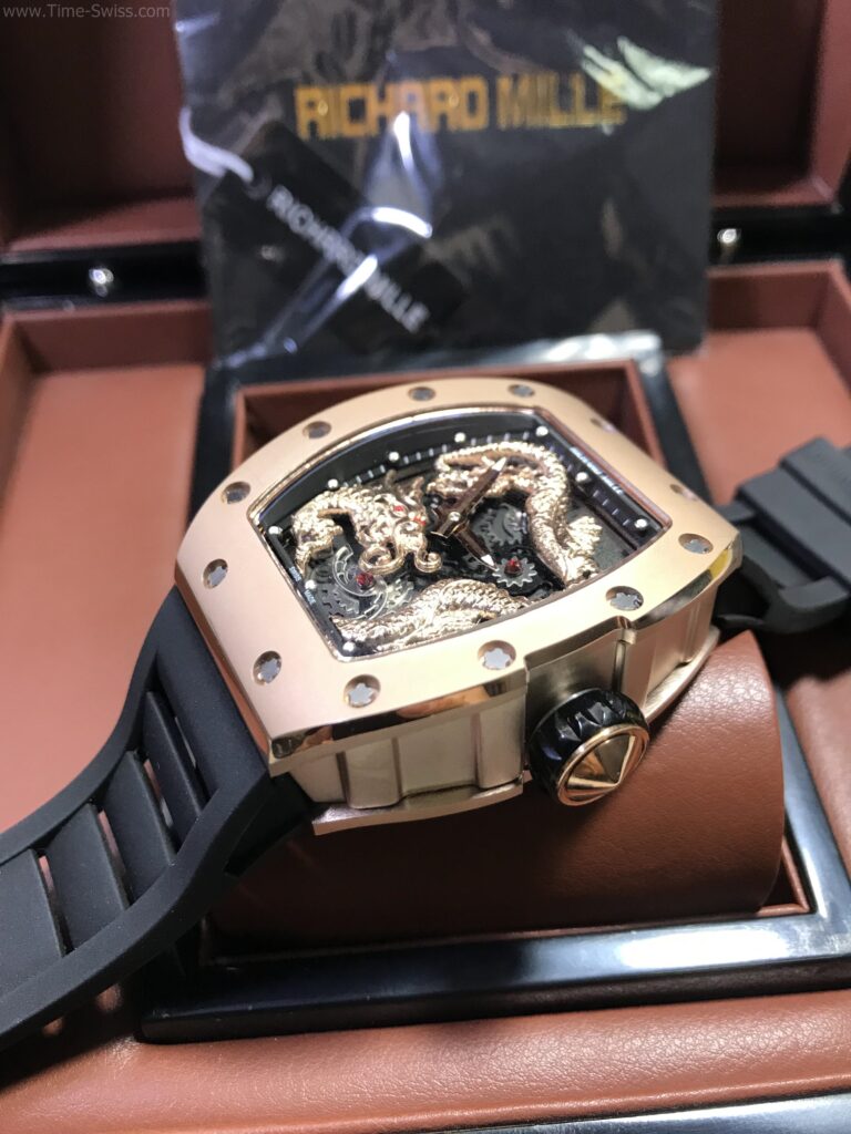 Richard Mille Dragon Rose Gold Black Dial Rubber 43mm Swiss หน้ามังกร เรือนทอง 03