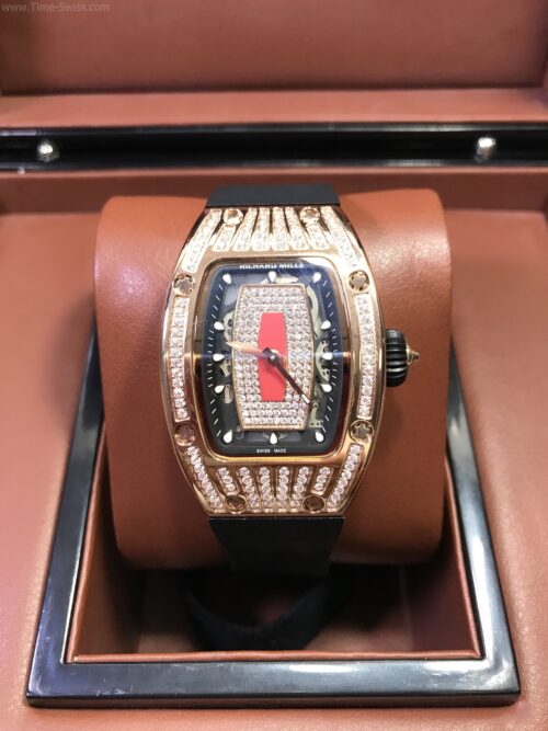 Richard Mille RM007 Rose Gold Diamond Red Dial 28mm Ladies Swiss