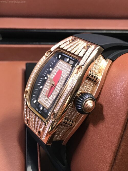 Richard Mille RM007 Rose Gold Diamond Red Dial 28mm Ladies Swiss