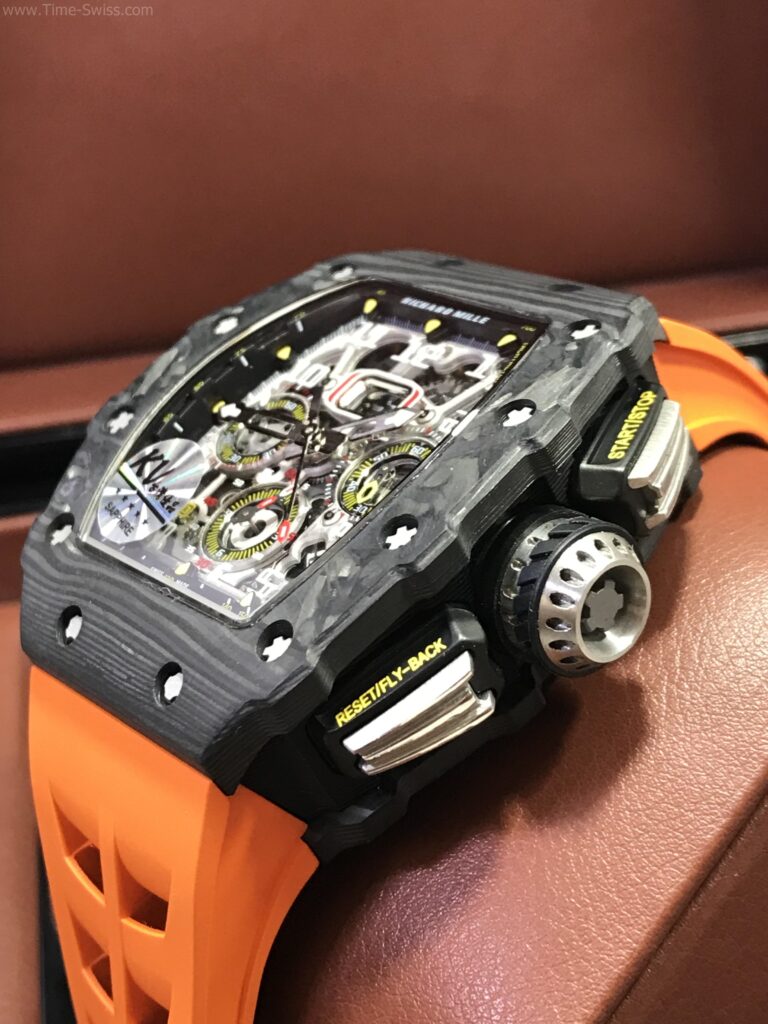 Richard Mille RM011-03RG003 Carbon Orange Rubber 42mm KV Swiss เรือนดำลาย สายยางส้ม 02