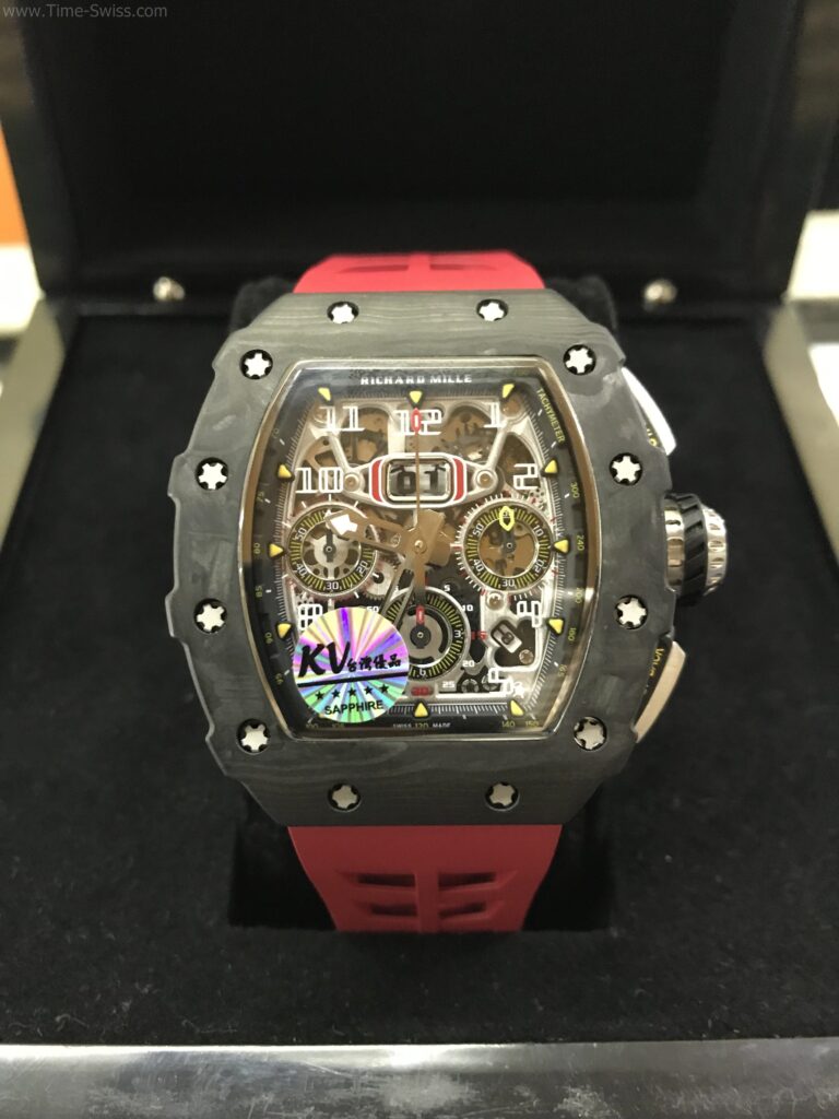 Richard Mille RM011-03RG003 Carbon Red Rubber 42mm KV Swiss เรือนดำลาย สายยางแดง 01