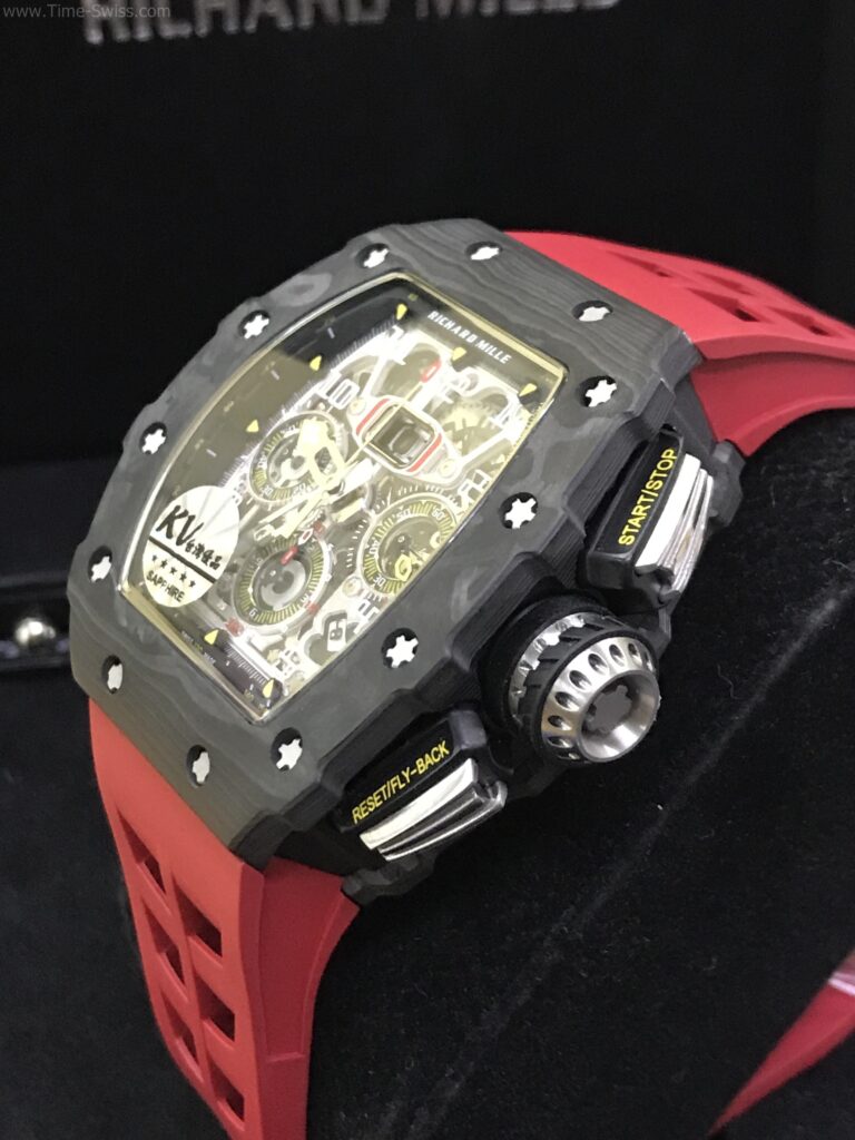 Richard Mille RM011-03RG003 Carbon Red Rubber 42mm KV Swiss เรือนดำลาย สายยางแดง 02