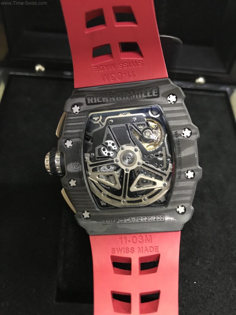 Richard Mille RM011-03RG003 Carbon Red Rubber 42mm KV Swiss เรือนดำลาย สายยางแดง 05