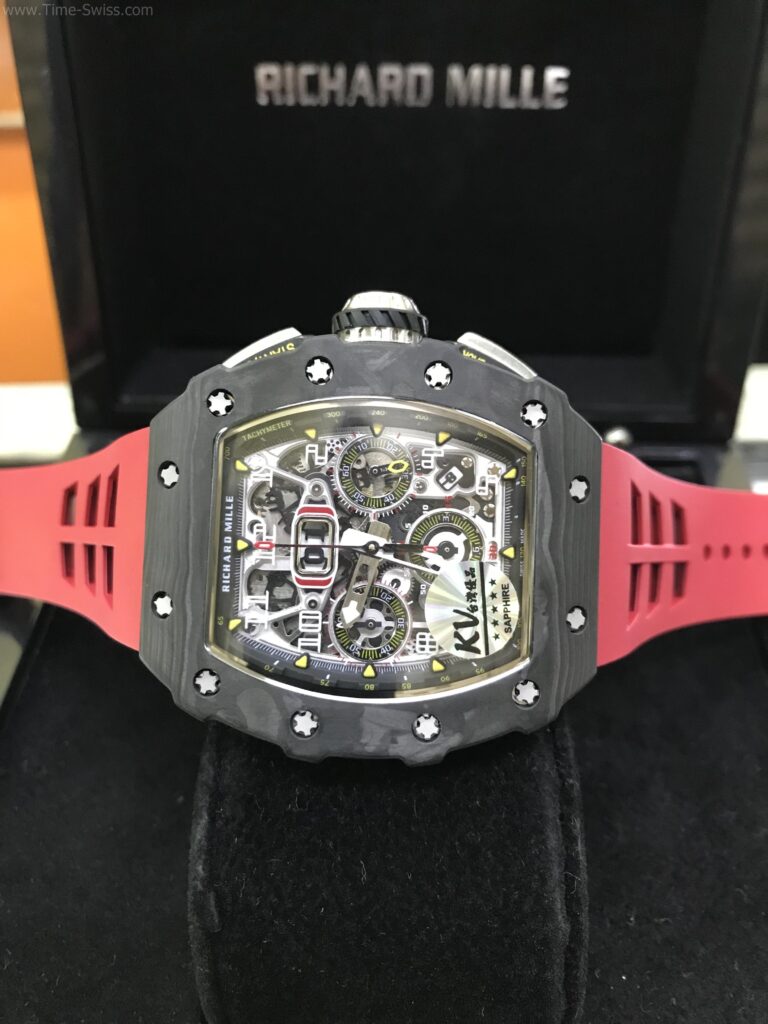 Richard Mille RM011-03RG003 Carbon Red Rubber 42mm KV Swiss เรือนดำลาย สายยางแดง 06