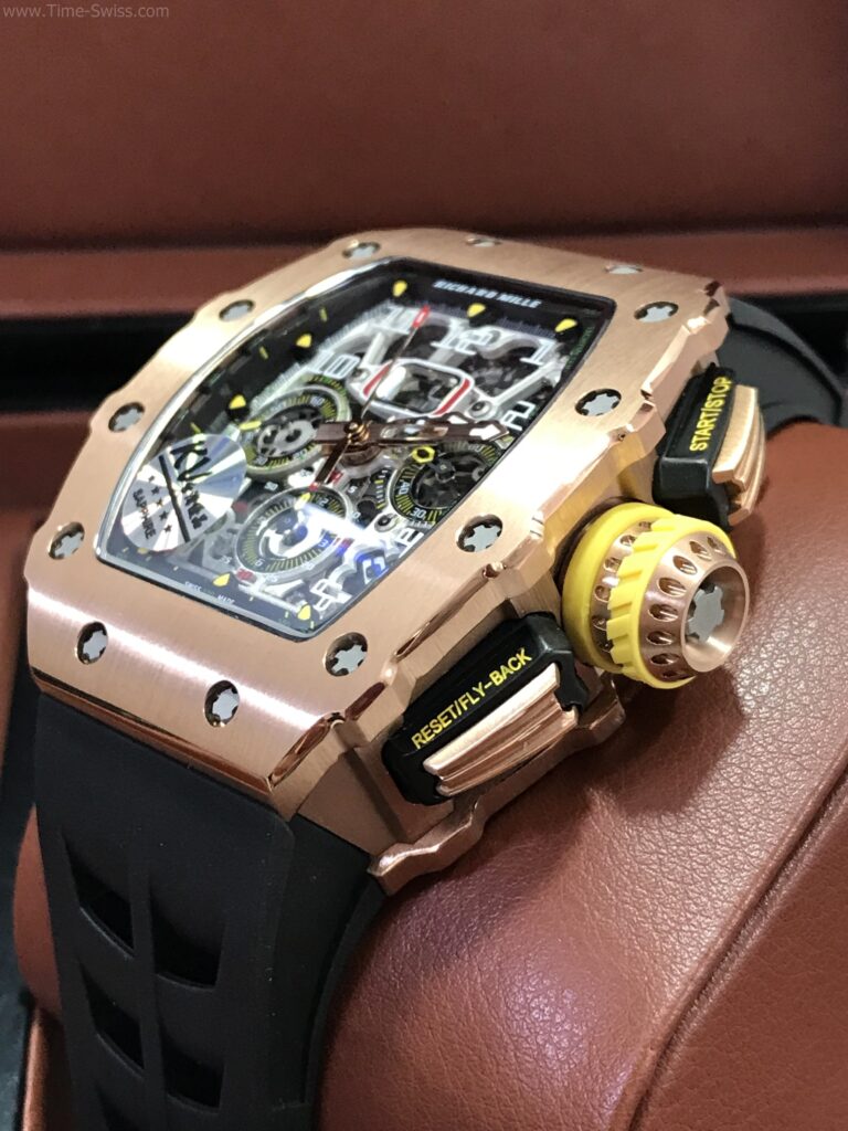 Richard Mille RM011-03RG003 Rose Gold Black Rubber 42mm KV Swiss เรือนทอง สายยางดำ 01