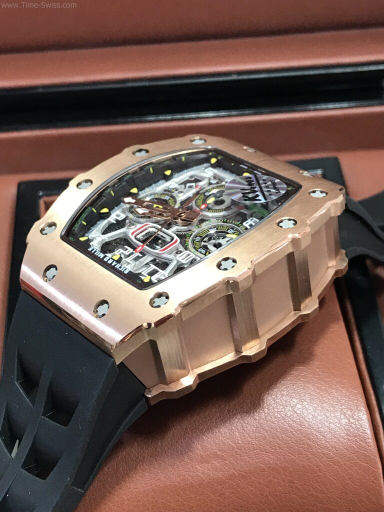 Richard Mille RM011-03RG003 Rose Gold Black Rubber 42mm KV Swiss เรือนทอง สายยางดำ 02