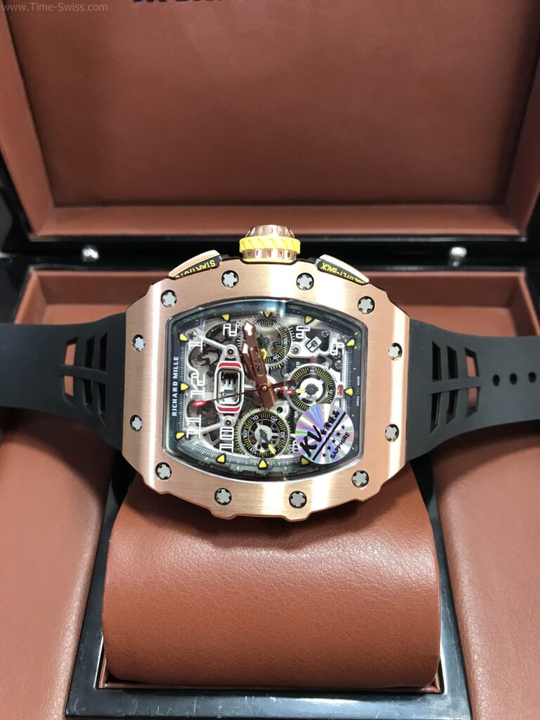 Richard Mille RM011-03RG003 Rose Gold Black Rubber 42mm KV Swiss เรือนทอง สายยางดำ 05