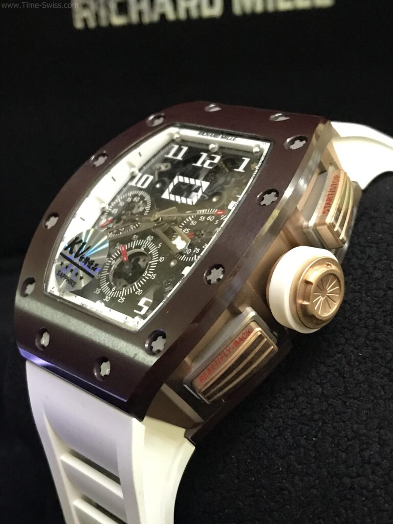 Richard Mille RM011 Flyback Chronograph Brown Ceramic 42mm KV Swiss เรือนน้ำตาล สายยางขาว 02