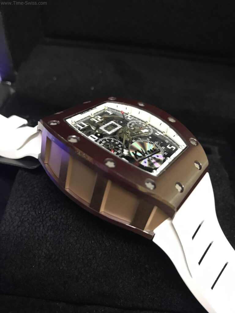 Richard Mille RM011 Flyback Chronograph Brown Ceramic 42mm KV Swiss เรือนน้ำตาล สายยางขาว 03