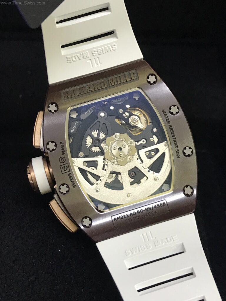 Richard Mille RM011 Flyback Chronograph Brown Ceramic 42mm KV Swiss เรือนน้ำตาล สายยางขาว 05