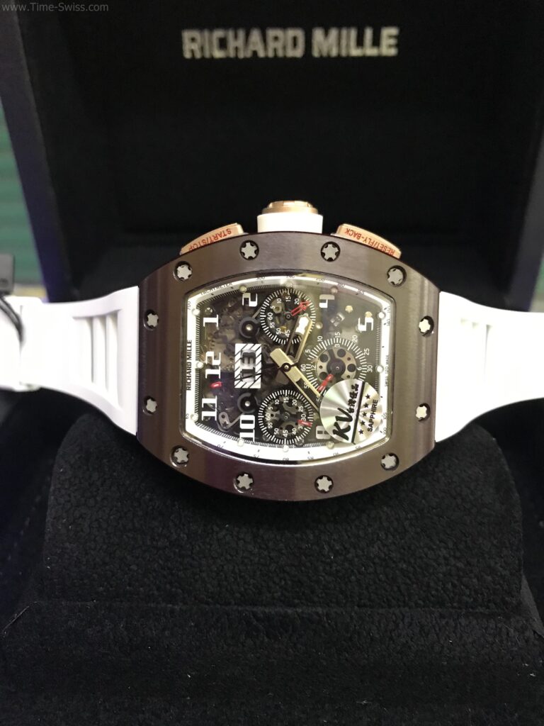 Richard Mille RM011 Flyback Chronograph Brown Ceramic 42mm KV Swiss เรือนน้ำตาล สายยางขาว 06