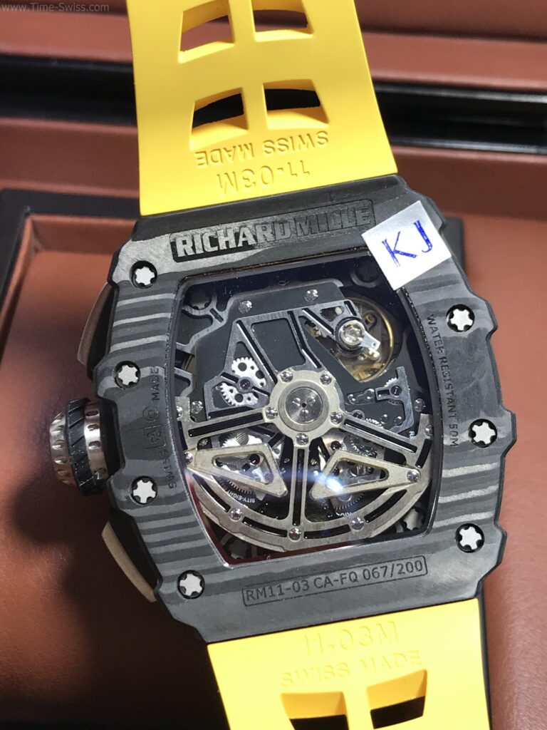 Richard Mille RM011 Flyback Carbon Yellow Rubber 42mm KV Swiss เรือดำลาย สายยางเหลือง 04