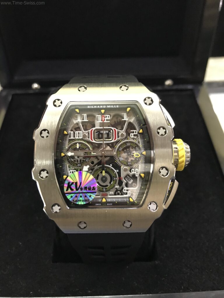 Richard Mille RM011-03 Black Dial 42mm Rubber KV Swiss เรือนเงิน สายยางดำ 01