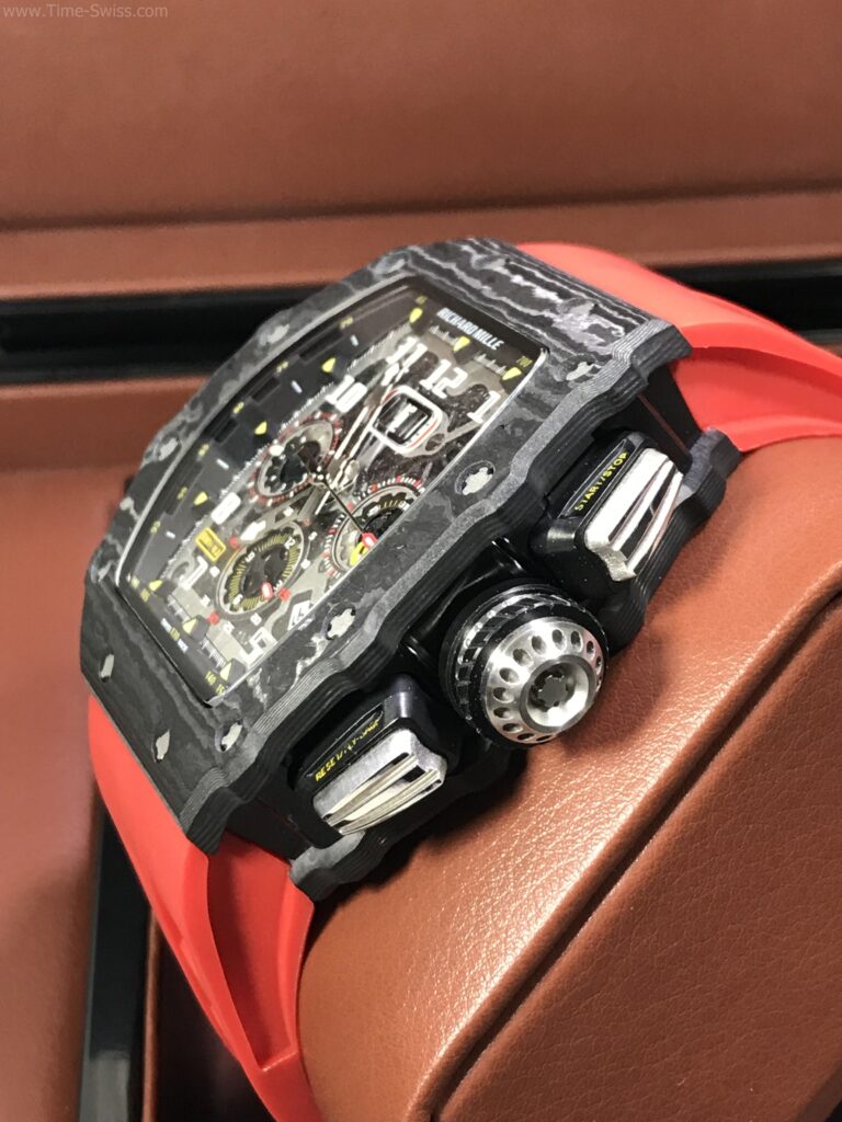 Richard Mille RM011-03 Carbon Red Rubber 42mm Swiss เรือนดำลาย สายยางแดง 02