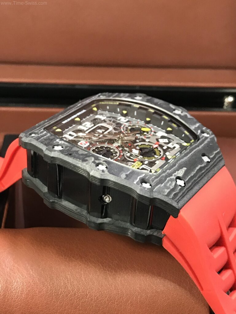 Richard Mille RM011-03 Carbon Red Rubber 42mm Swiss เรือนดำลาย สายยางแดง 03