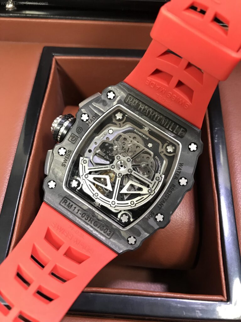 Richard Mille RM011-03 Carbon Red Rubber 42mm Swiss เรือนดำลาย สายยางแดง 05