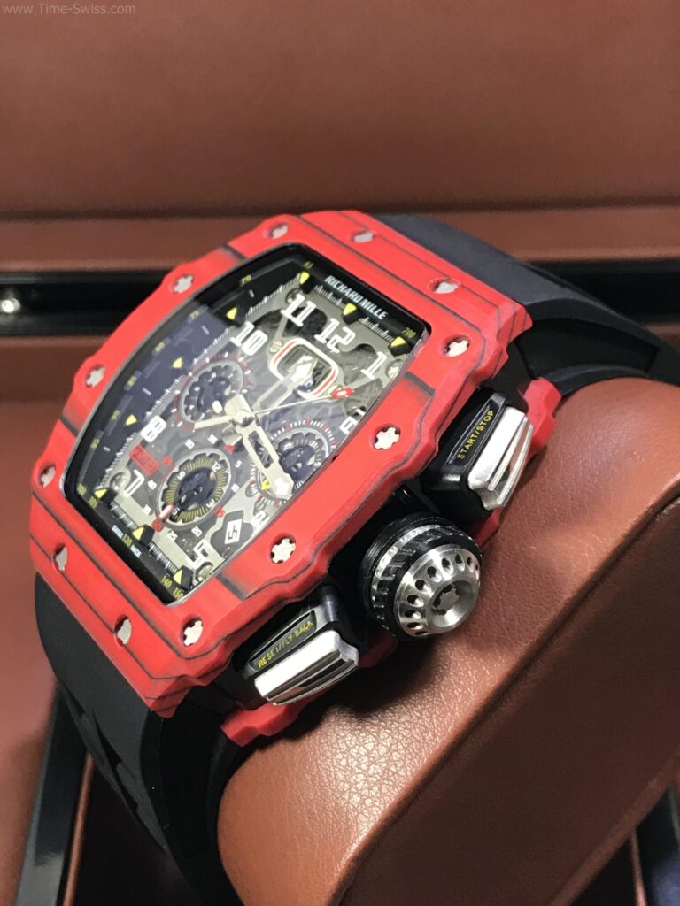 Richard Mille RM011-03 Red Carbon Black Rubber 42mm Swiss เรือนแดงลาย 02