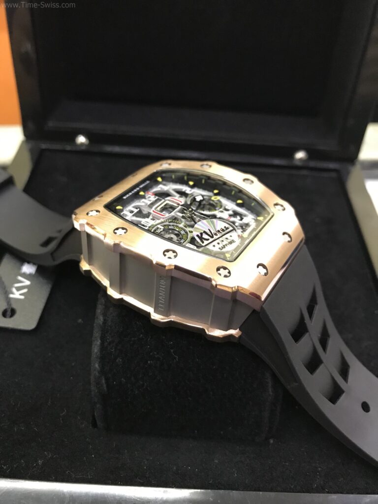 Richard Mille RM011-03 Rose Gold Black Rubber 42mm Swiss เรือนทอง สายยางดำ 03