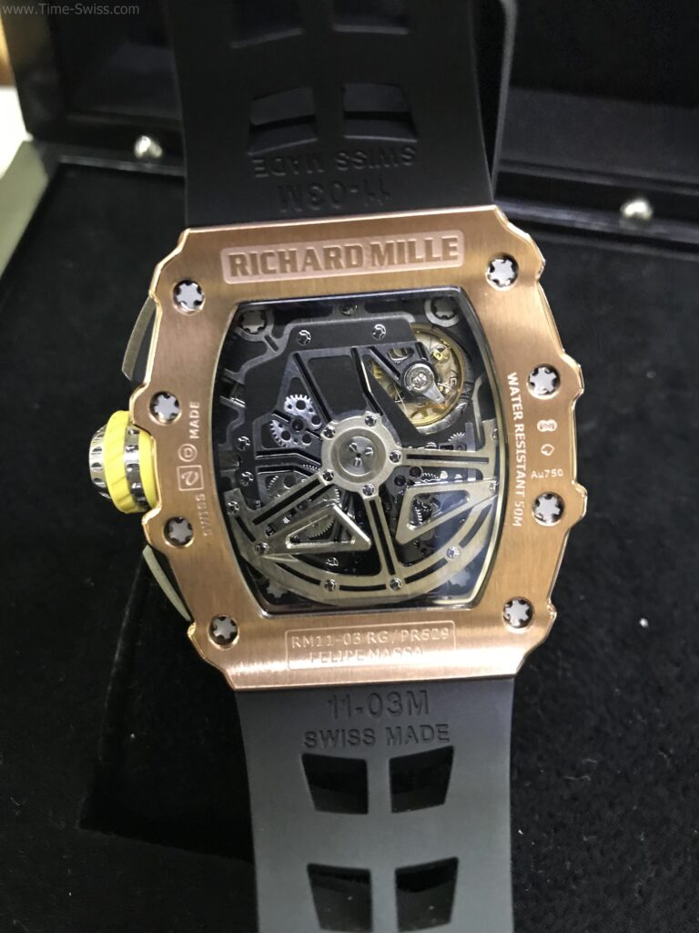 Richard Mille RM011-03 Rose Gold Black Rubber 42mm Swiss เรือนทอง สายยางดำ 05