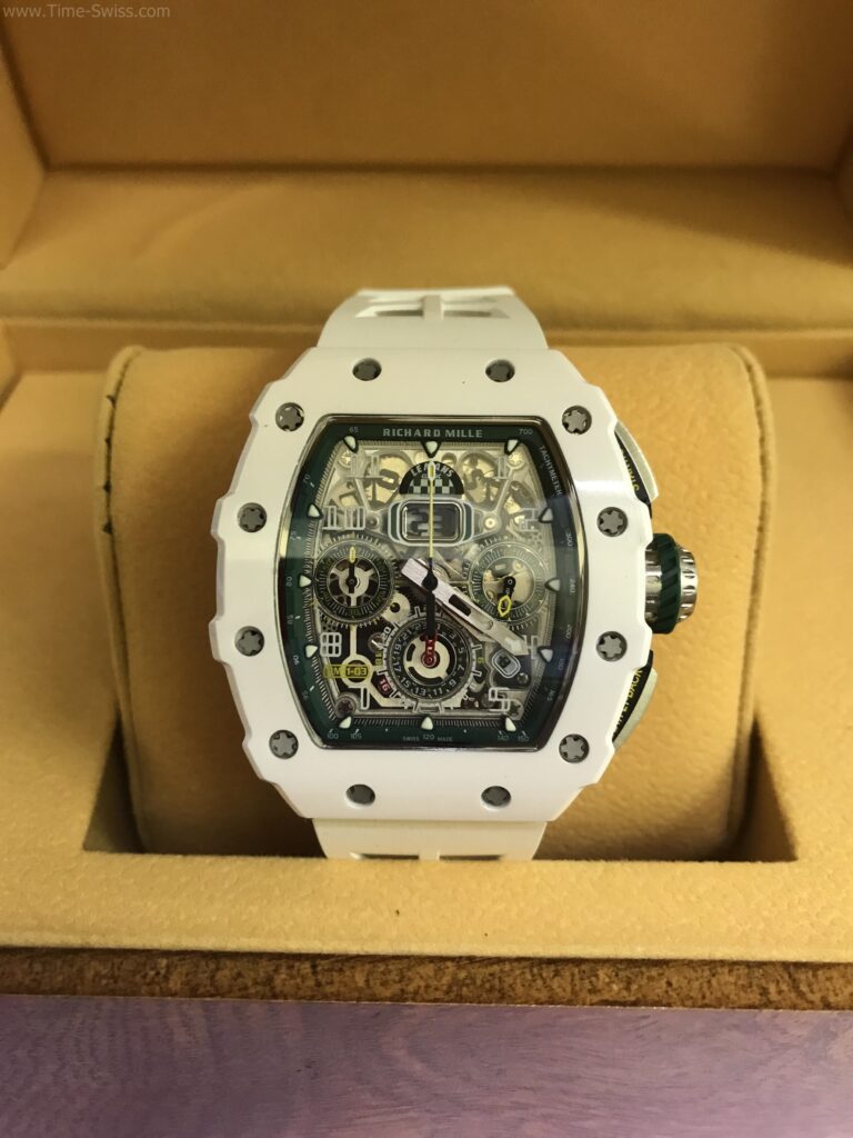 Richard Mille RM011-03 Flyback White Ceramic 43mm KV Swiss เรือนขาว สายยางขาว 01