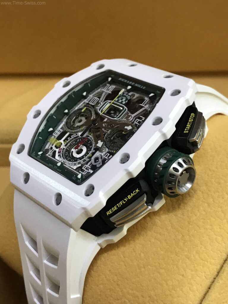 Richard Mille RM011-03 Flyback White Ceramic 43mm KV Swiss เรือนขาว สายยางขาว 02