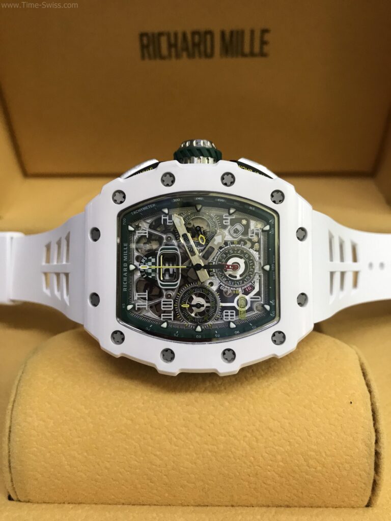 Richard Mille RM011-03 Flyback White Ceramic 43mm KV Swiss เรือนขาว สายยางขาว 06